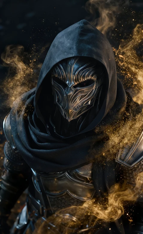 兜帽面具·韩立噬金虫战甲·金色能量环绕 暗黑哥特风魔幻角色