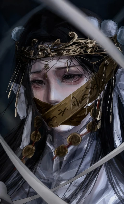 古风女子·面巾遮面落泪·国风悲情插画 古风美人壁纸