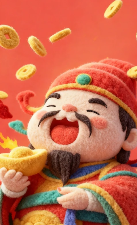 财神·笑捧元宝撒铜钱 国风毛绒喜庆贺岁 招财纳福