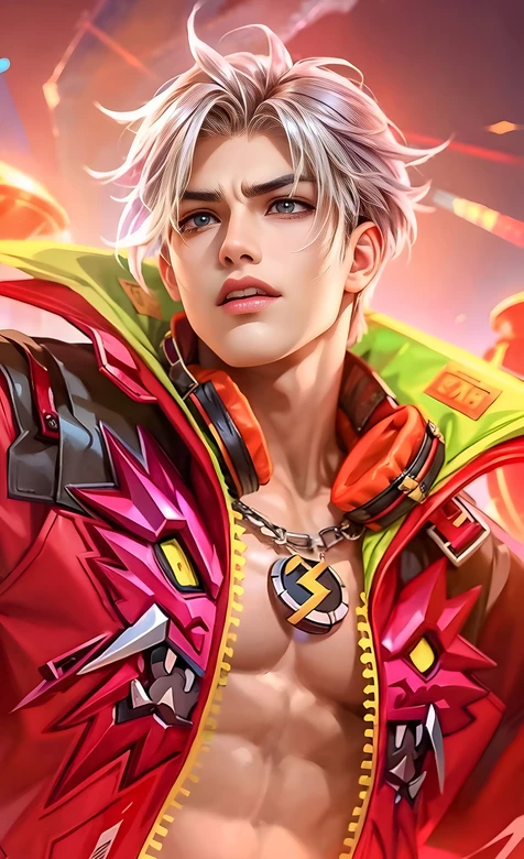 银发帅哥·肌肉线条·未来感服饰 二次元游戏角色高清动漫立绘