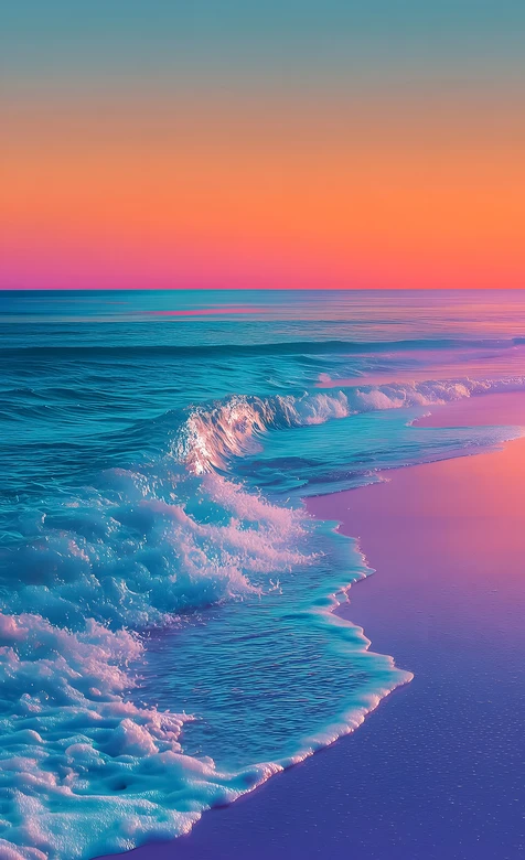海边浪涛日落·梦幻渐变风·高饱和视觉治愈手机壁纸