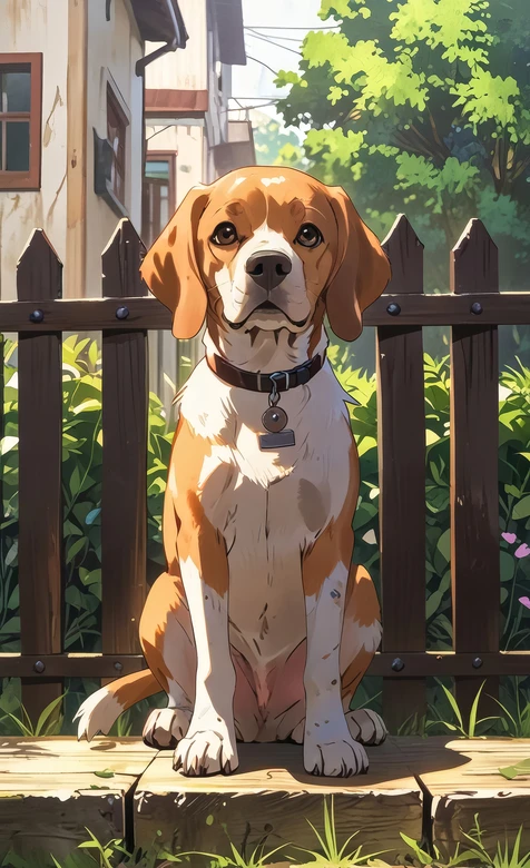 萌系比格犬·栅栏庭院 动漫风治愈系手机壁纸（插画）