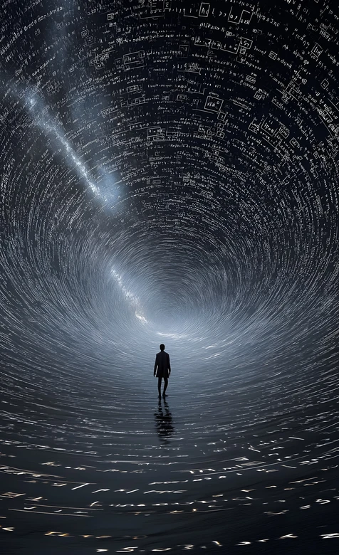 剪影人物·代码漩涡科幻隧道 神秘科技感手机壁纸精选