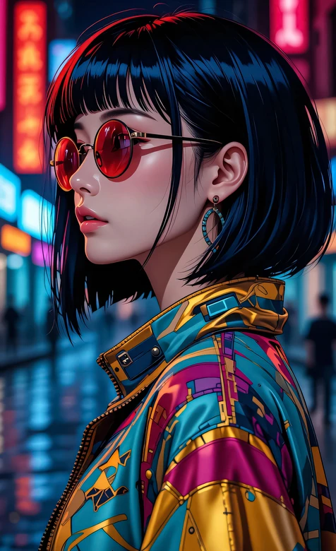 赛博朋克短发少女·霓虹都市潮流穿搭 赛博朋克风手机壁纸