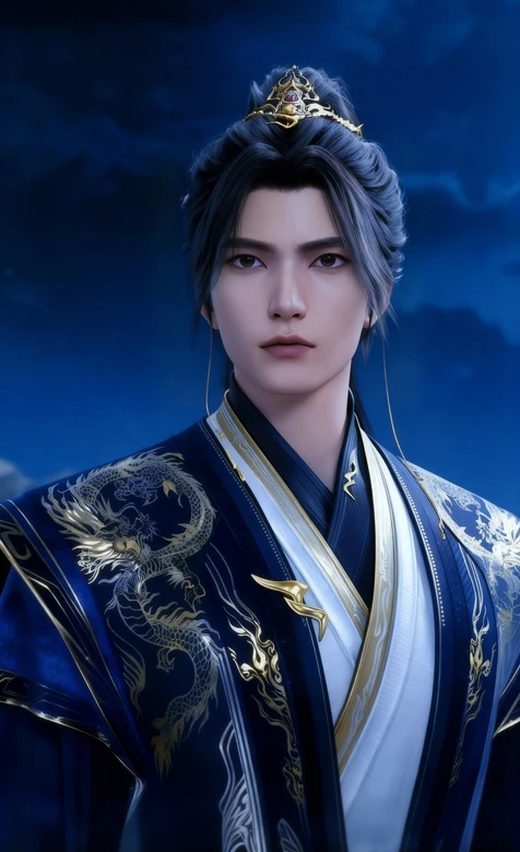 古风玄幻帅哥·叶凡·蓝金龙纹华服 国漫角色高质感壁纸