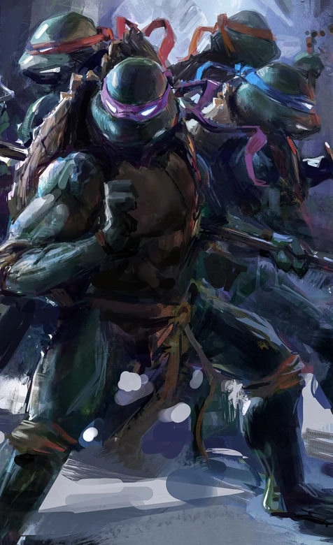 忍者神龟全员集结 写实插画风 动漫《忍者神龟》热血战斗手机壁纸