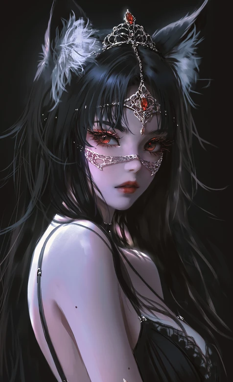 暗黑猫耳少女·红瞳银饰 原创唯美插画 小众高级感壁纸