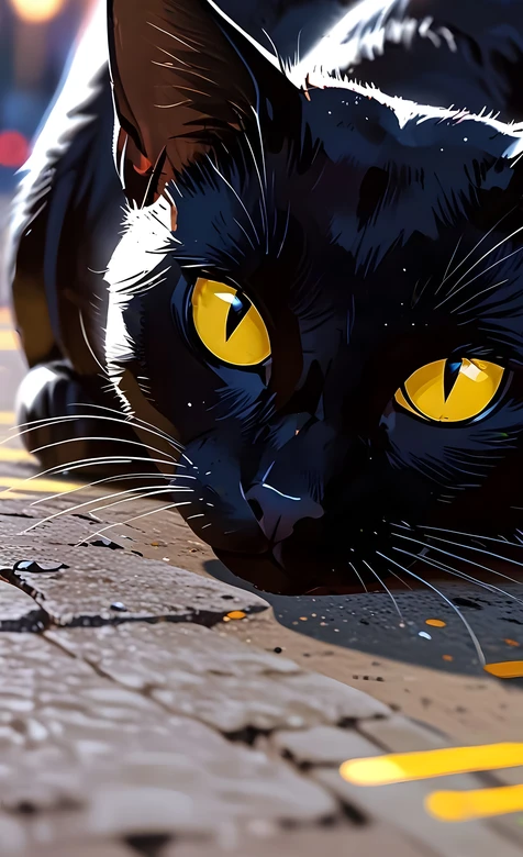 黑猫金黄竖瞳 暗黑写实风 高质感动物手机壁纸