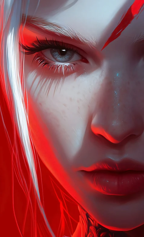 白发红韵少女·写实艺术风高质感手机壁纸优选