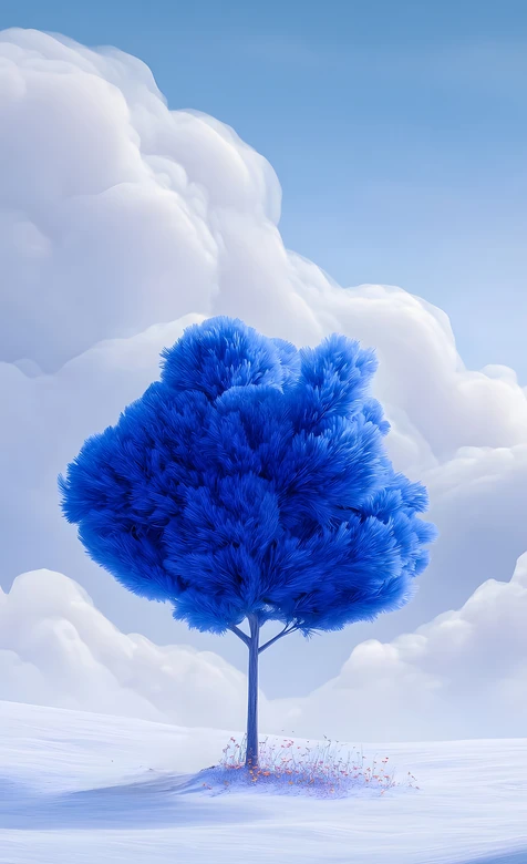 蓝色绒感树·梦幻唯美风 童话天空场景治愈手机壁纸