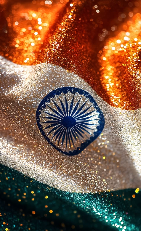 印度国旗阿育王轮 炫彩闪亮爱国风手机壁纸