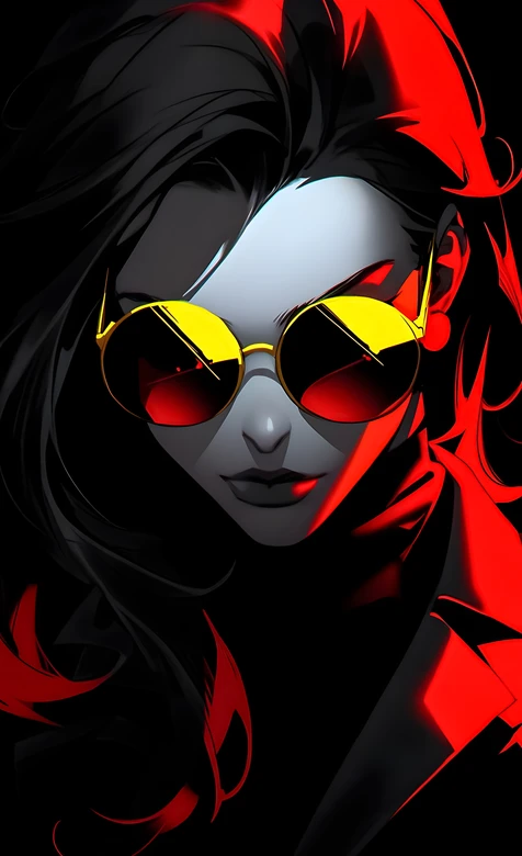 酷感女性·黄框红镜暗黑风插画 热门手机壁纸