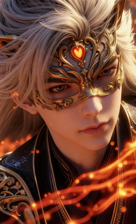 银发金面玄幻帅哥石昊·火焰特效超燃手机壁纸