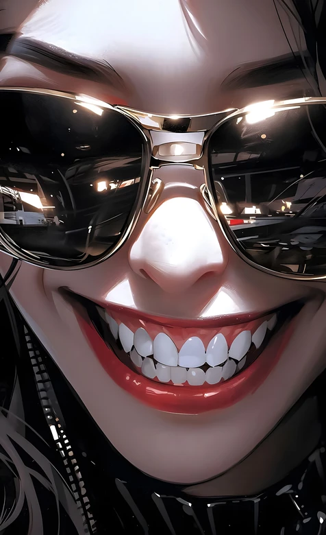 霸气美女·金框墨镜邪魅笑 暗黑酷感手机壁纸高人气款