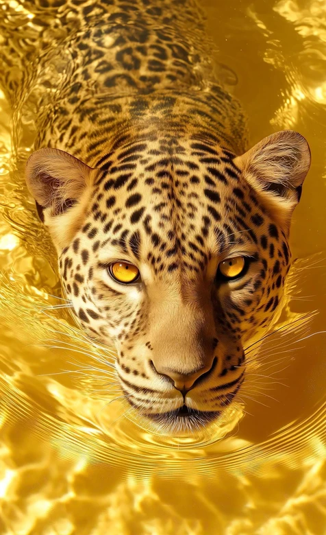 豹子·金色眼眸写实华丽金色水域手机壁纸