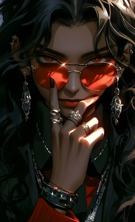 暗黑酷帅拟人霸气美女·红镜黑长卷 潮流手机锁屏背景