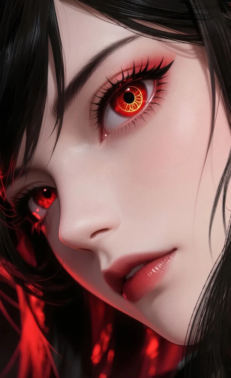 神秘红瞳黑长直少女·暗黑写实二次元 原创手机壁纸精选