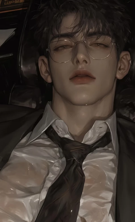 写实风禁欲帅哥·湿衬衫领带眼镜 男性手机壁纸