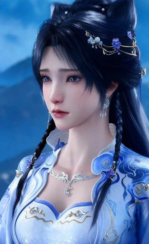 国漫遮天古风美人人物·小月月姬紫月·蓝白祥云服饰 唯美国风壁纸精选