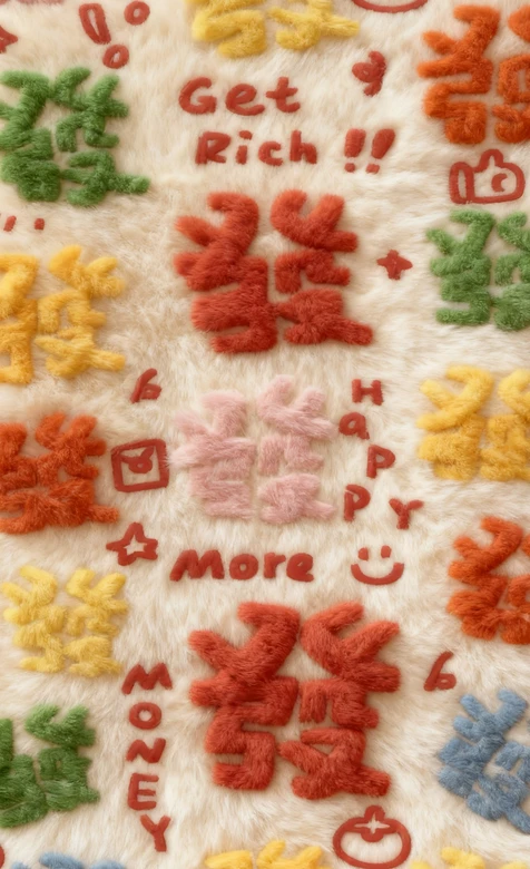 国风毛绒“發”字暴富主题壁纸 可爱治愈新年财运风