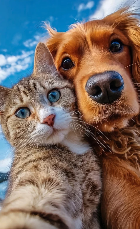 猫咪狗狗亲昵依偎·写实治愈风 萌宠互动热款手机壁纸