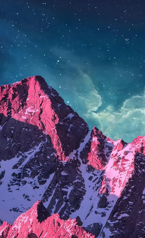 粉紫雪山·星空星云 唯美梦幻自然风景手机壁纸