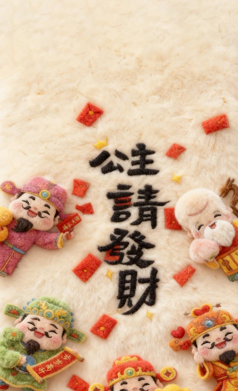 国风毛绒财神寿星·公主请发财 新年手机壁纸