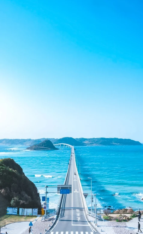 日本角岛大桥·跨海公路日系清新海景手机壁纸