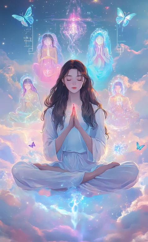 冥想女子·梦幻灵性光影环绕 灵性疗愈风手机壁纸