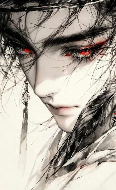 古风美男·红瞳墨发 国风水墨写意 高人气古风壁纸