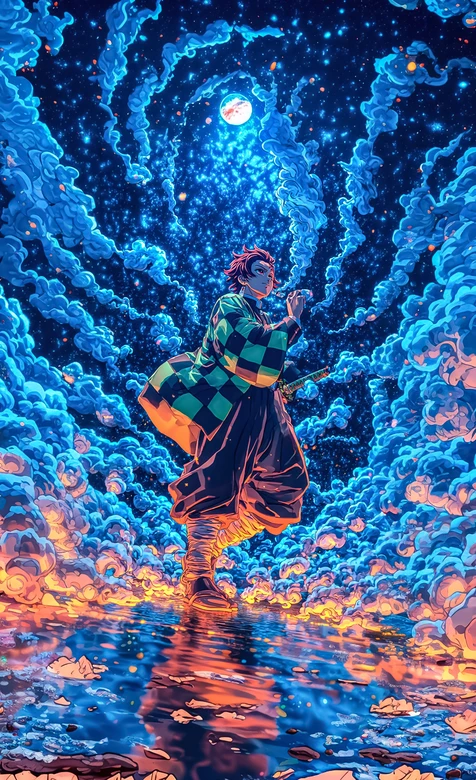 灶门炭治郎·和服佩刀 二次元梦幻星云风 鬼灭之刃高燃壁纸