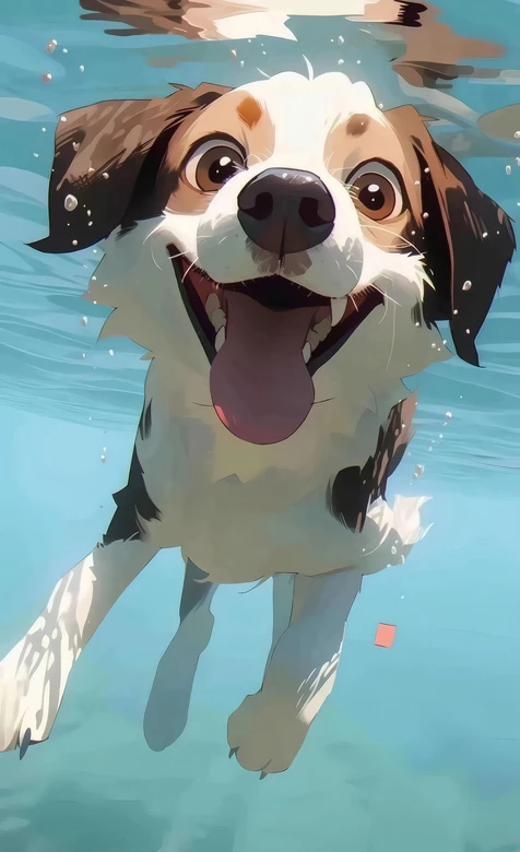 水下畅游的狗狗·动漫治愈风 热门宠物手机壁纸