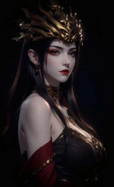 《斗破苍穹》古风女王·美杜莎·黑金冠红袍 暗黑国风 游戏角色 高质感手机壁纸