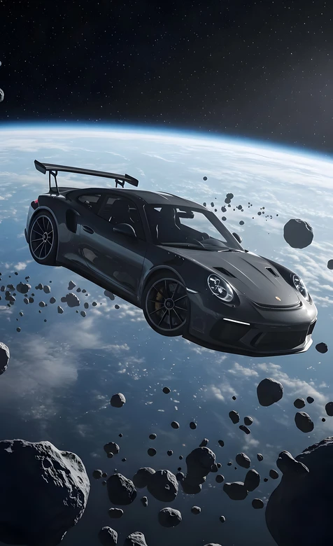 保时捷超跑星际穿梭·科幻写实风·地球陨石背景 高热度壁纸