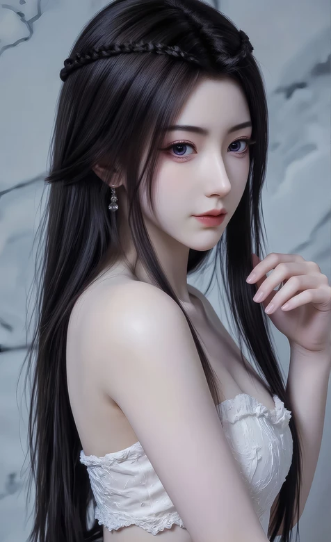 唯美写实凡人角色元瑶AI绘画·黑长直编发白衣·古风壁纸精选