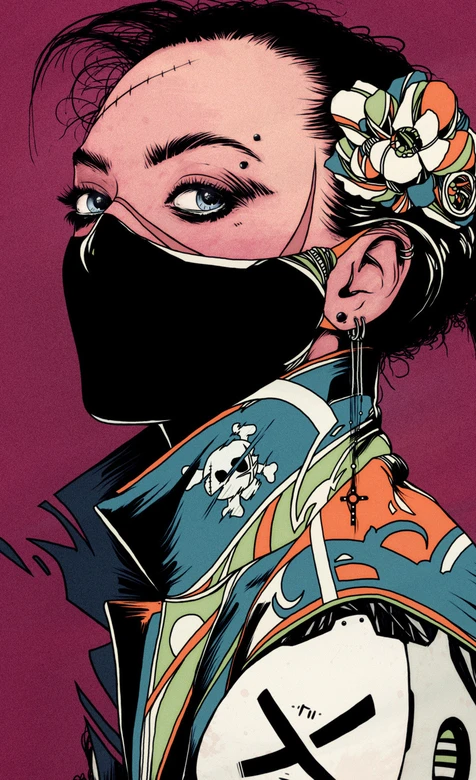 赛博朋克美漫风人物·机械花饰面罩 超人气手机壁纸