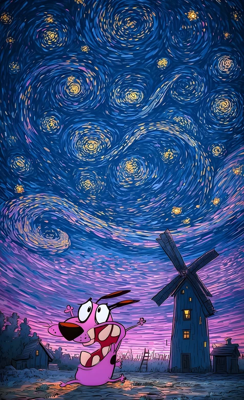 Courage（胆小狗英雄）·梵高星夜风 乡村奇幻动漫壁纸