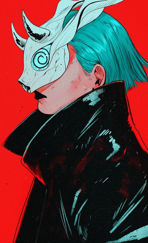 蓝发兽面面具人物·暗黑潮酷风 个性潮酷手机壁纸