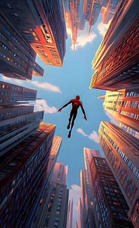 蜘蛛侠·都市下坠唯美插画风 漫威影视主题高人气手机壁纸