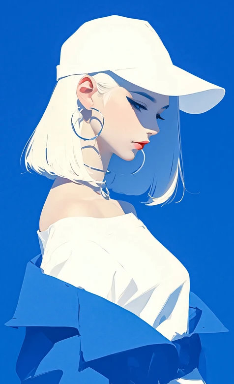 白发白帽短发女孩·简约扁平插画风·小众高级感手机壁纸