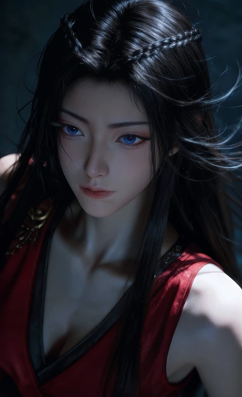 国风写实女子·元瑶·黑发编发红袍 冷峻氛围 热门质感壁纸