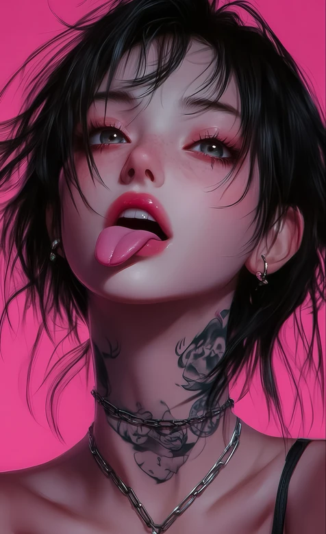 暗黑酷飒风黑发纹身少女 小众个性手机壁纸热款