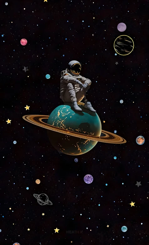 宇航员·星际静坐 梦幻宇宙风星空行星场景 超火宇宙主题壁纸