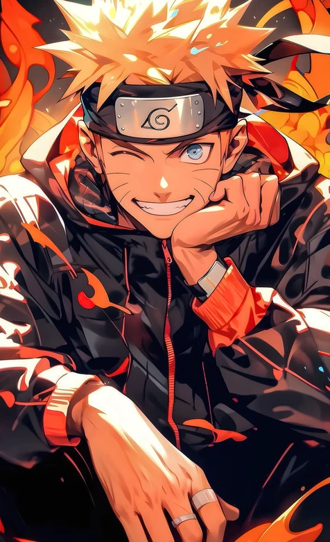 漩涡鸣人·火焰环绕潮流穿搭 二次元火影忍者热血手机壁纸