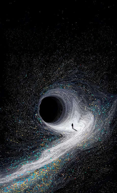 黑洞漩涡人物剪影 科幻唯美宇宙探索手机壁纸