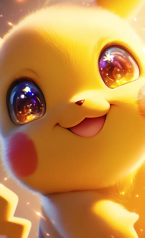 皮卡丘·梦幻鎏光 写实风宝可梦治愈系手机壁纸热搜款