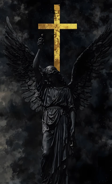 暗黑天使雕像·金色十字架·AFERA XV 暗黑神秘手机壁纸