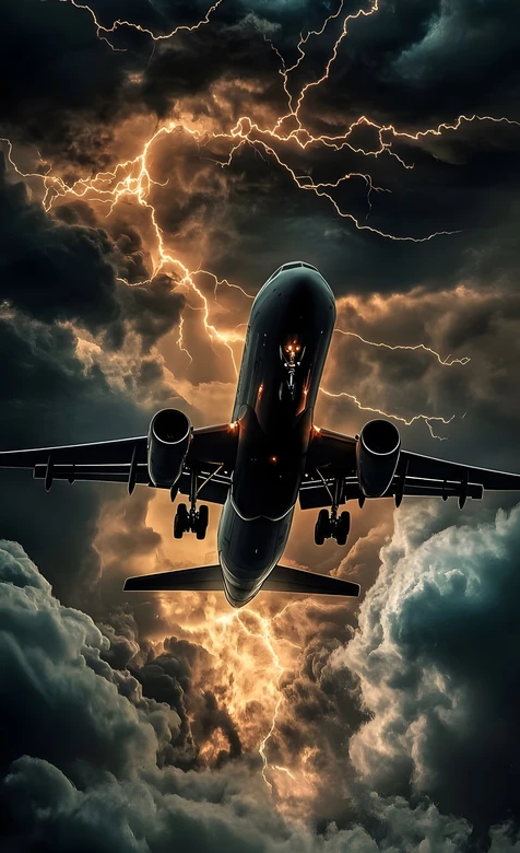 飞机穿雷暴云·暗黑写实风·震撼航空主题壁纸