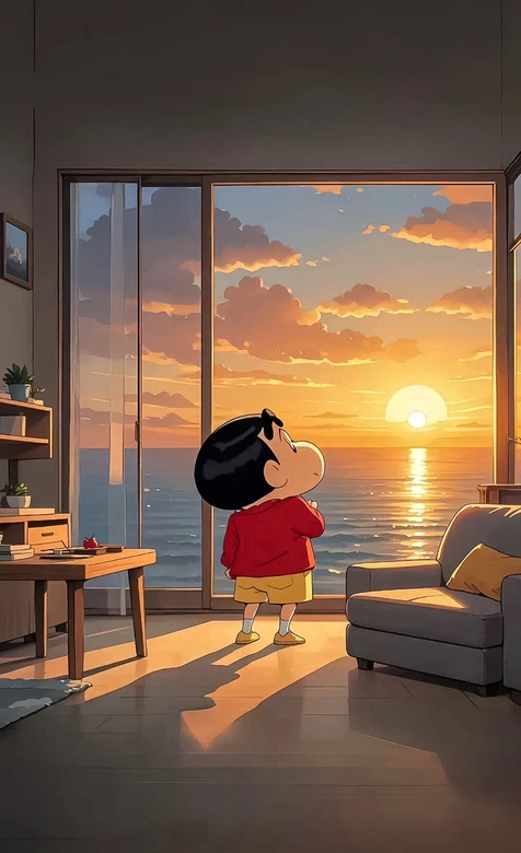 野原新之助·望海日落 日系治愈蜡笔小新动漫 高人气手机竖屏壁纸