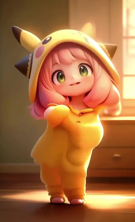 粉发Q版女孩·皮卡丘连帽衫 二次元治愈风 宝可梦动态壁纸